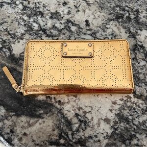 Women's Kate Spade Metallic Gold Zippered Hearts Wallet